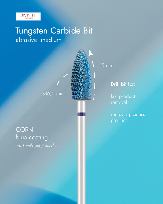 Divinity Tungsten carbide bit "corn" blue,(blue coating), L-15,0 mm., Ø6,0 mm