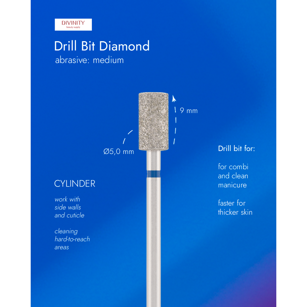 Divinity Diamond Cylinder Bit Blue Ø5.0 mm – L 9.0 mm