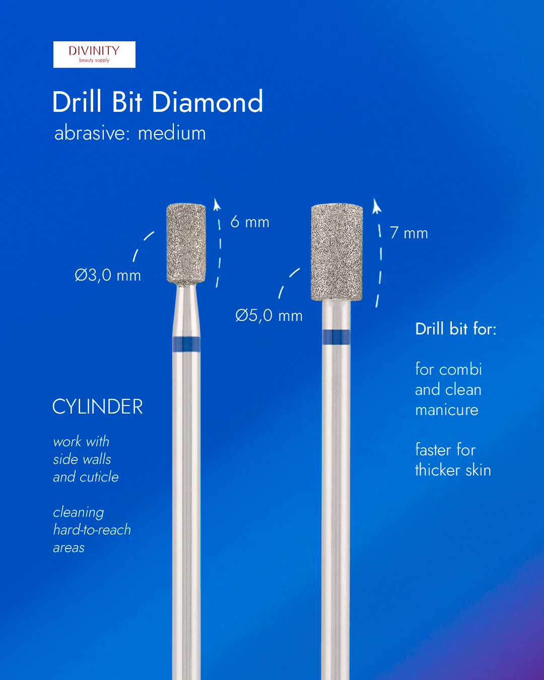 Φρέζα Διαμαντιού Divinity "Cylinder" Blue Ø3,0 mm – L 6,0 mm