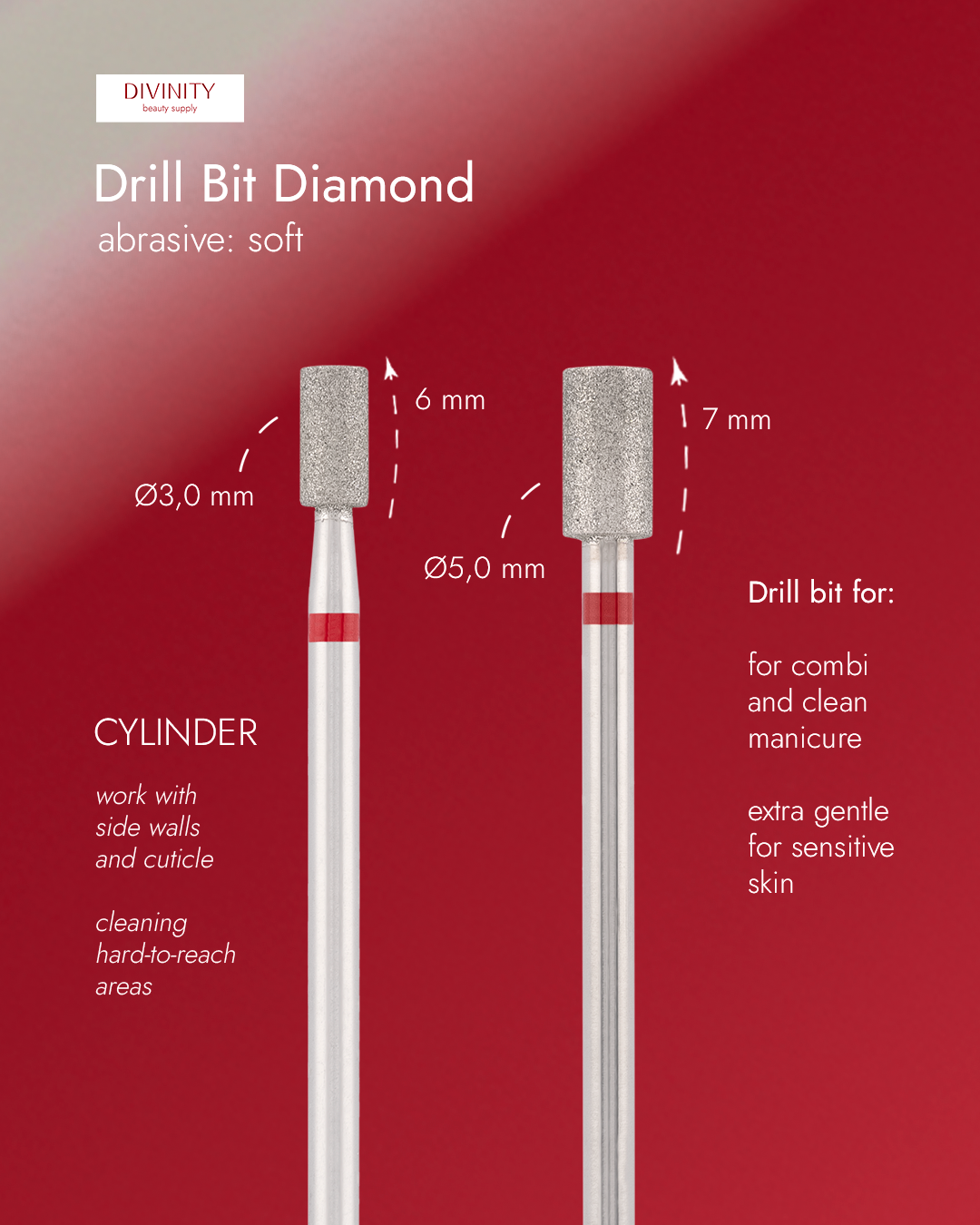 Φρέζα Διαμαντιού Divinity "Cylinder" Red Ø3,0 mm – L 6,0 mm