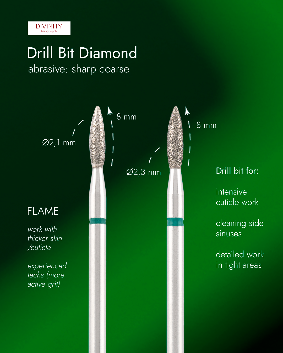 Φρέζα Διαμαντιού Divinity "Flame Sharp" Green Ø2,3 mm – L 10,0 mm