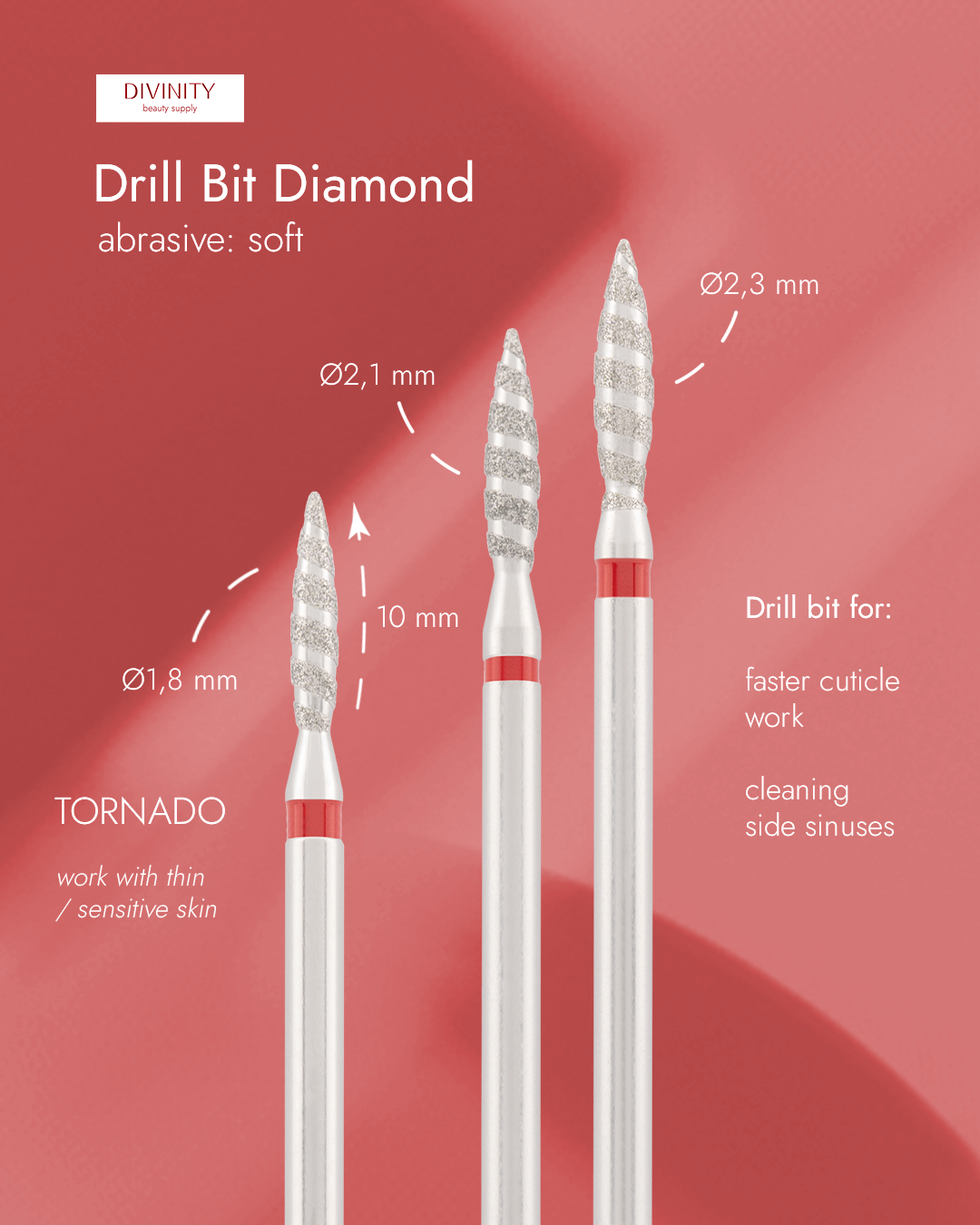 Φρέζα Διαμαντιού Divinity "Tornado" Red Ø2,1 mm – L 10,0 mm