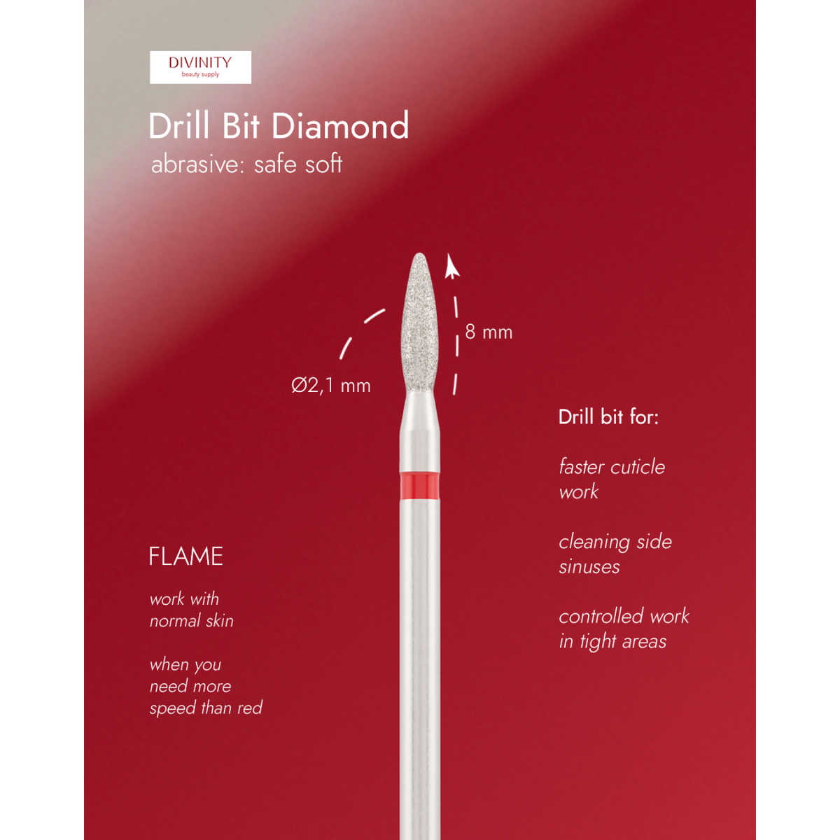 Φρέζα Διαμαντιού Divinity "Flame Safe" Red Ø2,1 mm – L 8,0 mm