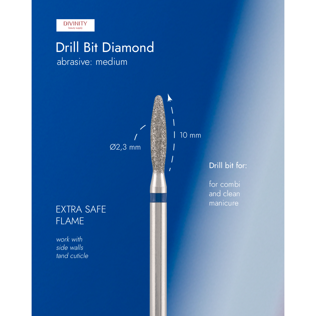 Divinity Diamond Bit "Flame Extra Safe" Blue Ø2.3 mm – L 10.0 mm