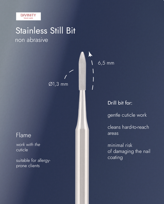 Divinity Stainless Steel Bit "Flame" Non-Abrasive Ø1.3 mm – L 6.5 mm