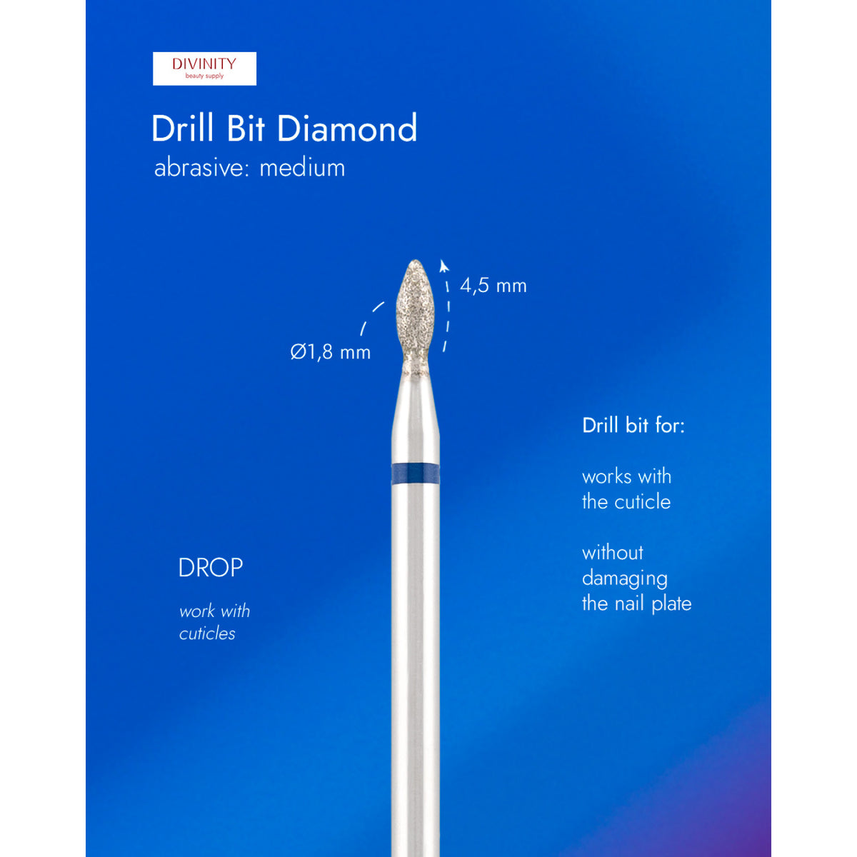 Divinity Diamond Bit "Drop" Blue Ø1.8 mm – L 4.5 mm