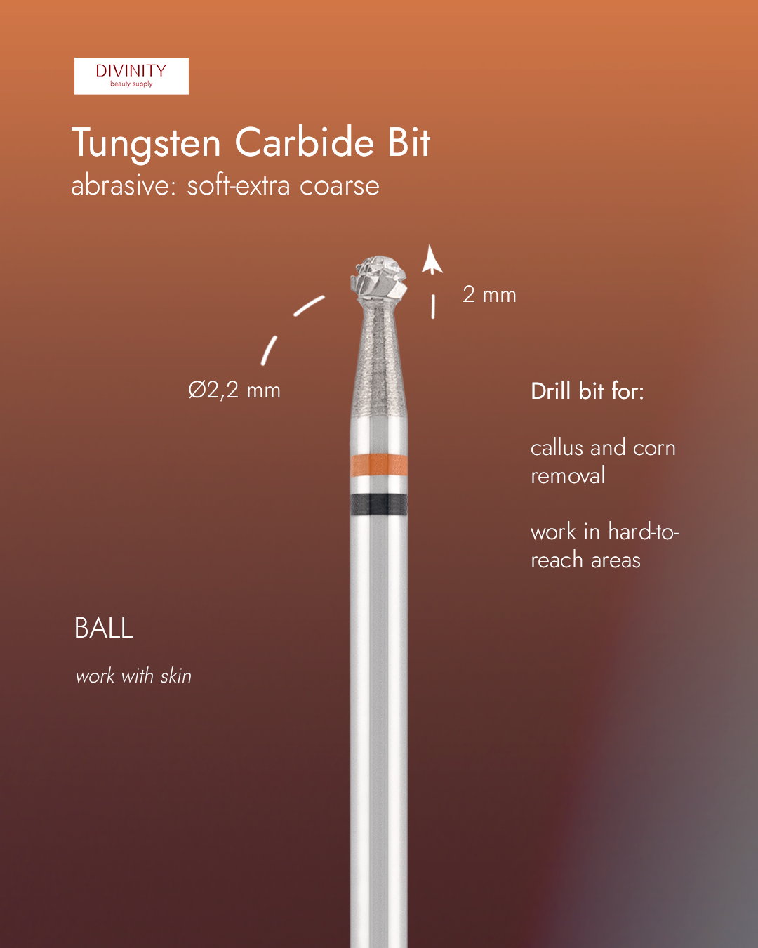 Divinity Tungsten carbide bit "ball" red-black, L-2,0 mm., Ø2,2 mm