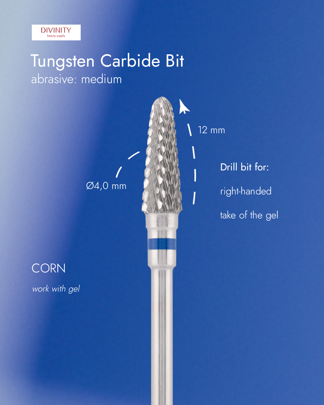 Divinity Tungsten Carbide Bit "Cone" Straight Blue Ø4.0 mm – L 12.0 mm
