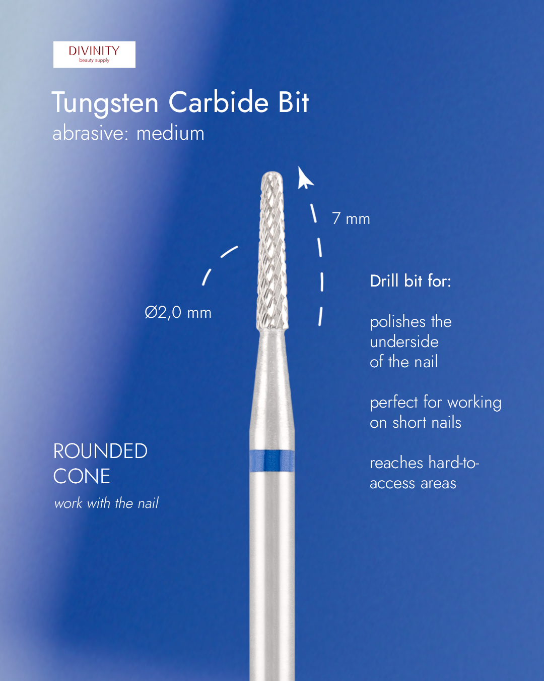 Divinity Tungsten Carbide Bit "Rounded Cone" Blue Ø2.0 mm – L 7.0 mm
