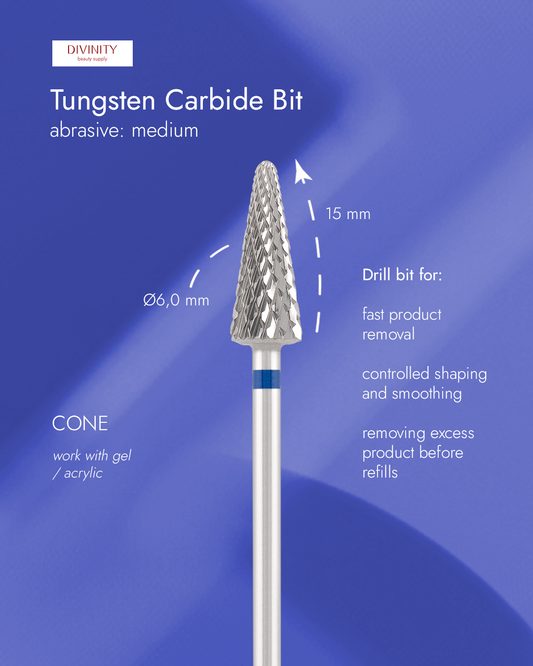 Divinity Tungsten carbide bit "cone" blue, L-15,0 mm., Ø6,0 mm
