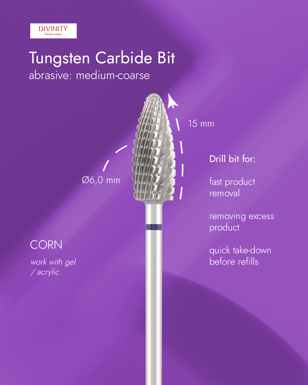 Divinity Tungsten Carbide Bit "Corn" Violet Ø6.0 mm – L 15.0 mm