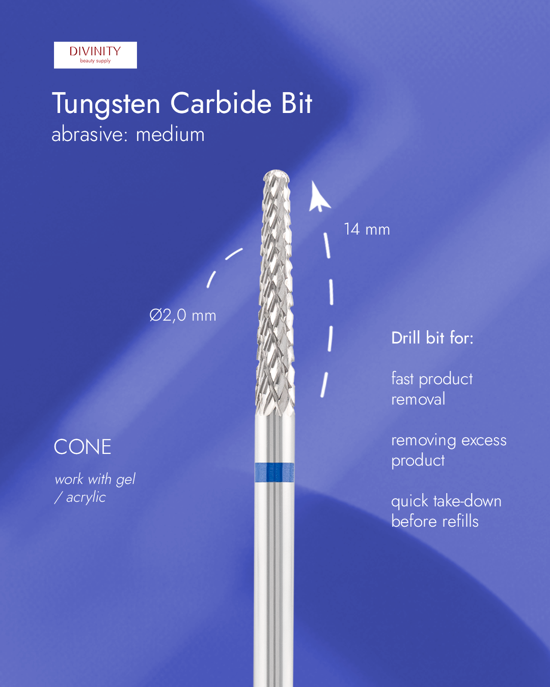 Φρέζα Καρβιδίου Divinity Cone Blue Ø2,0 mm – L 14,0 mm