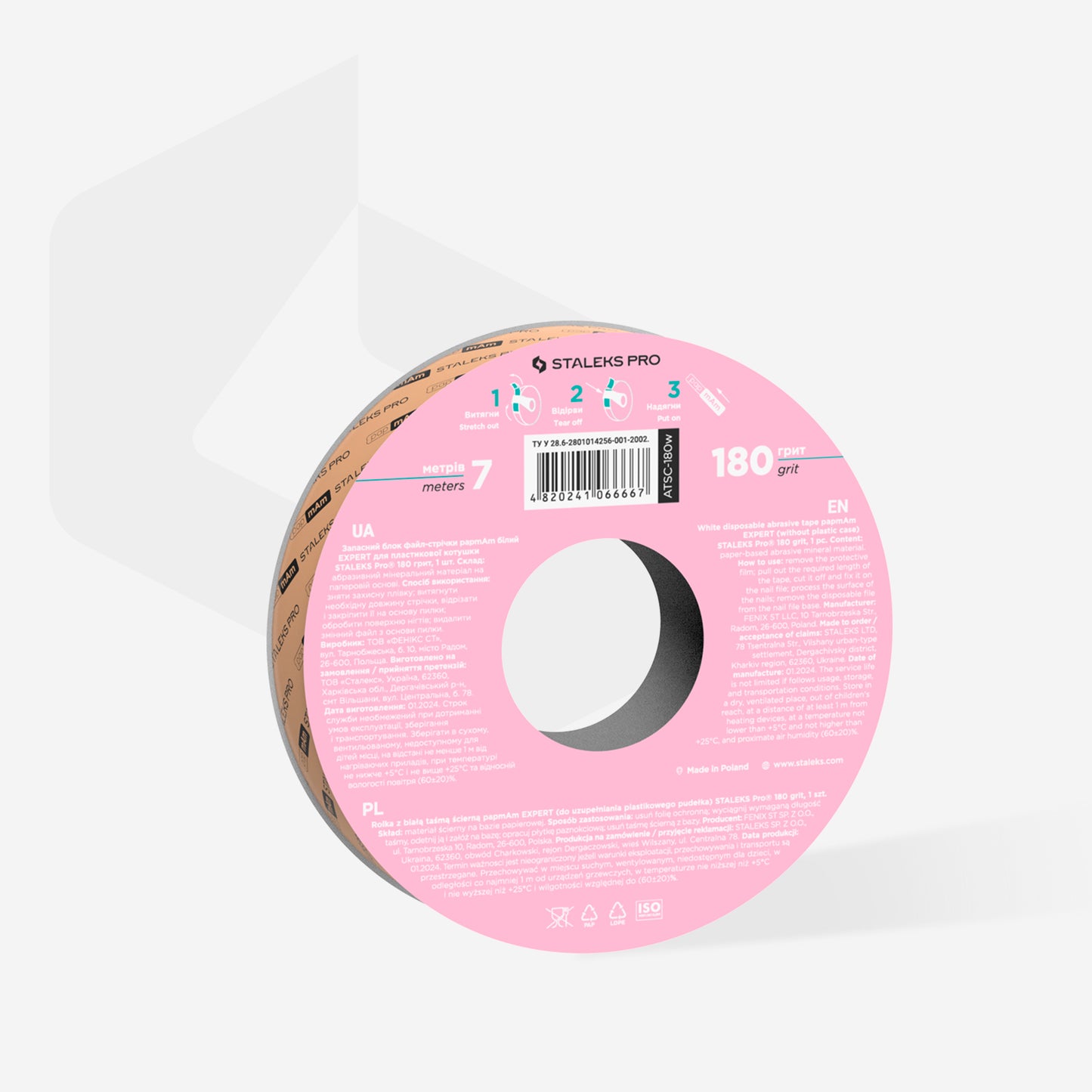 Disposable white abrasive tape papmAm EXPERT 180 grit for the plastic case