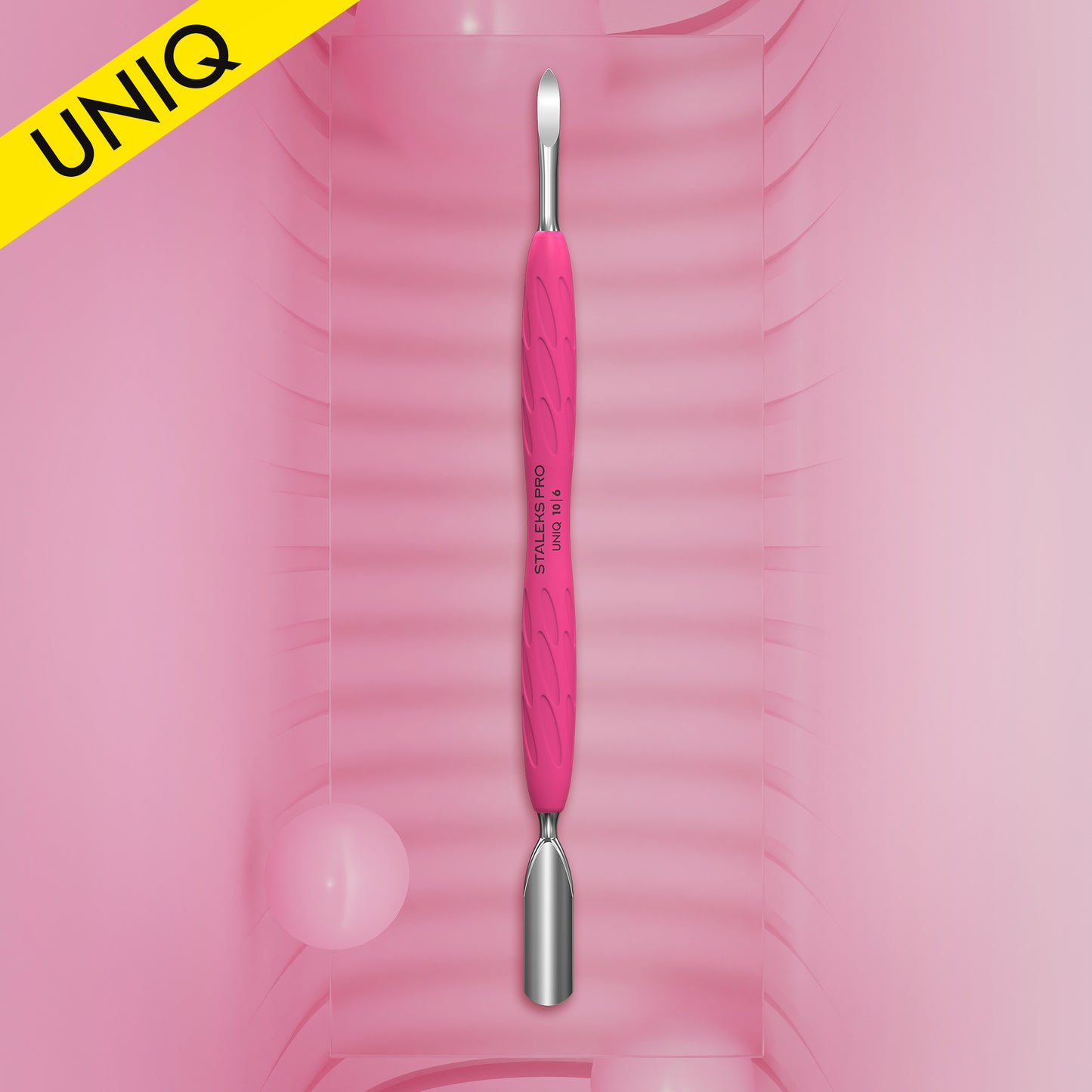 Manicure pusher Gummy with silicone handle UNIQ 10 TYPE 6 (rounded wide pusher and nail cleaner) Staleks