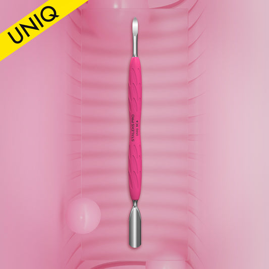 Manicure pusher Gummy with silicone handle UNIQ 10 TYPE 6 (rounded wide pusher and nail cleaner) Staleks
