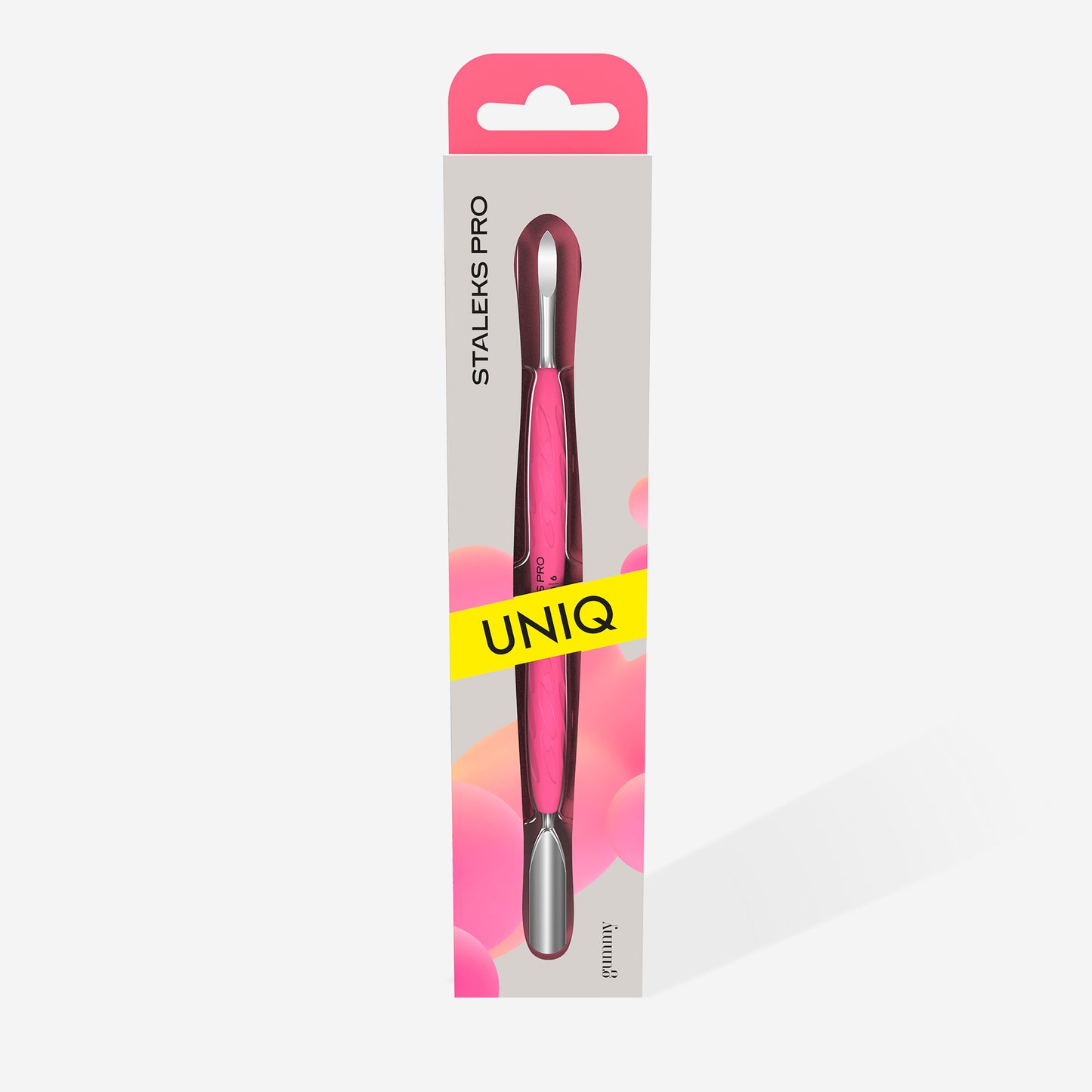 Manicure pusher Gummy with silicone handle UNIQ 10 TYPE 6 (rounded wide pusher and nail cleaner) Staleks